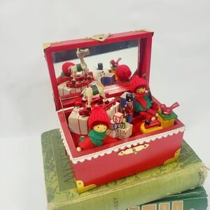 Vintage Christmas Music Box Plays Toy Land Wooden Toys Red